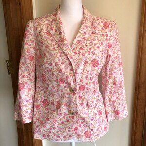 VICTORIA'S SECRET Linen Floral Print Lined 3/4 Sleeve Blazer 4